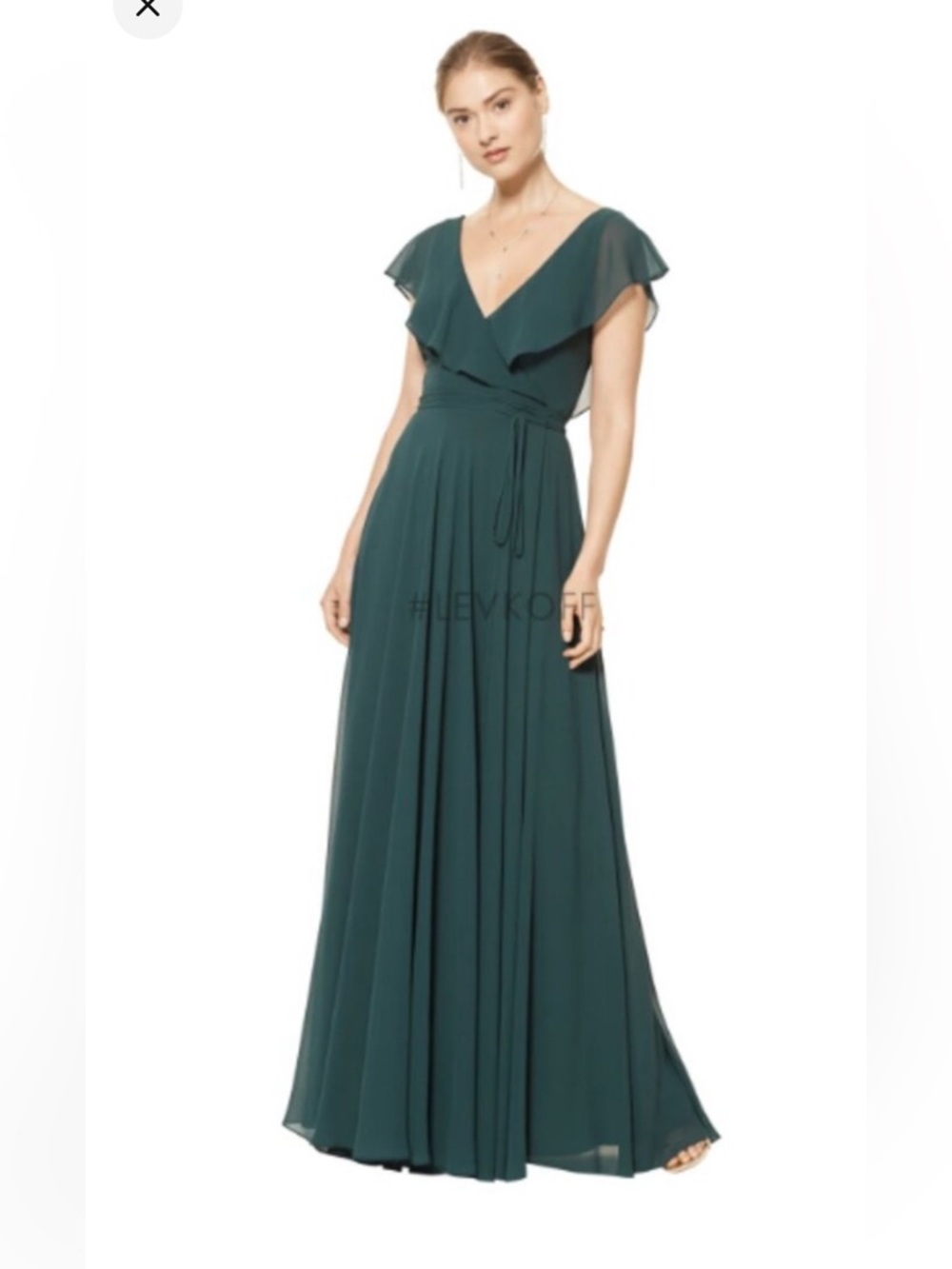 Bill Levkoff Chiffon wrap dress in evergreen